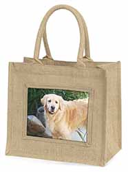 Golden Retriever Dog Natural/Beige Jute Large Shopping Bag
