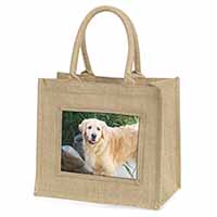 Golden Retriever Dog Natural/Beige Jute Large Shopping Bag