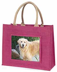 Golden Retriever Dog Large Pink Jute Shopping Bag