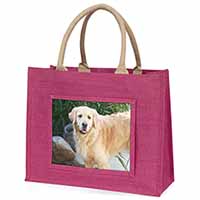 Golden Retriever Dog Large Pink Jute Shopping Bag