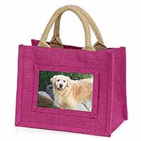 Golden Retriever Dog Little Girls Small Pink Jute Shopping Bag