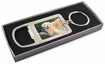 Golden Retriever Dog Chrome Metal Bottle Opener Keyring in Box