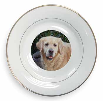 Golden Retriever Dog Gold Rim Plate Printed Full Colour in Gift Box