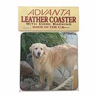 Golden Retriever Dog Single Leather Photo Coaster