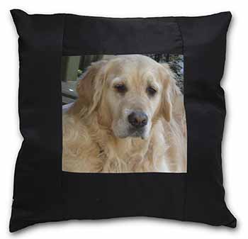 Golden Retriever Dog Black Satin Feel Scatter Cushion