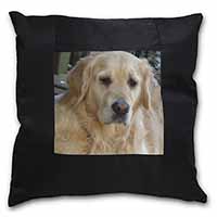 Golden Retriever Dog Black Satin Feel Scatter Cushion