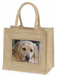 Golden Retriever Dog Natural/Beige Jute Large Shopping Bag