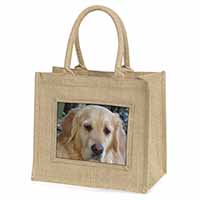 Golden Retriever Dog Natural/Beige Jute Large Shopping Bag