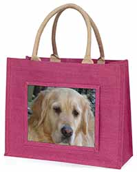 Golden Retriever Dog Large Pink Jute Shopping Bag