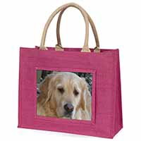 Golden Retriever Dog Large Pink Jute Shopping Bag