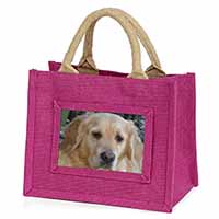 Golden Retriever Dog Little Girls Small Pink Jute Shopping Bag