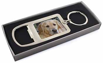 Golden Retriever Dog Chrome Metal Bottle Opener Keyring in Box