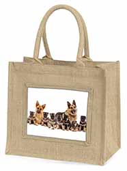 German Shepherd Dogs Natural/Beige Jute Large Shopping Bag