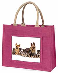 German Shepherd Dogs Large Pink Jute Shopping Bag