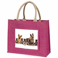 German Shepherd Dogs Large Pink Jute Shopping Bag