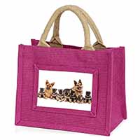 German Shepherd Dogs Little Girls Small Pink Jute Shopping Bag