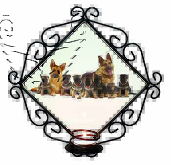 German Shepherd Dogs Wrought Iron Wall Art Candle Holder