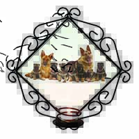 German Shepherd Dogs Wrought Iron Wall Art Candle Holder