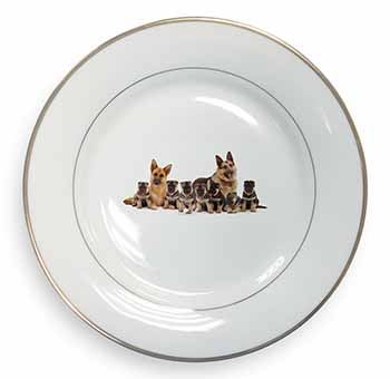 German Shepherd Dogs Gold Rim Plate Printed Full Colour in Gift Box