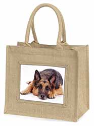 German Shepherd Natural/Beige Jute Large Shopping Bag