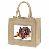 German Shepherd Natural/Beige Jute Large Shopping Bag