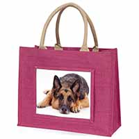 German Shepherd Large Pink Jute Shopping Bag