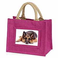 German Shepherd Little Girls Small Pink Jute Shopping Bag