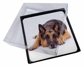 4x German Shepherd Picture Table Coasters Set in Gift Box