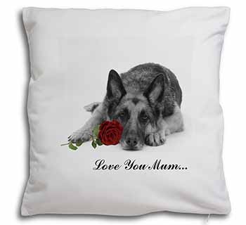 German Shepherd (B+W) Love You Mum Soft White Velvet Feel Scatter Cushion