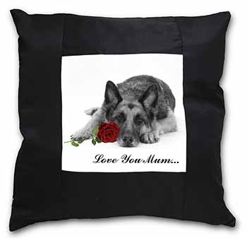 German Shepherd (B+W) Love You Mum Black Satin Feel Scatter Cushion