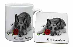 German Shepherd (B+W) Love You Mum Mug and Coaster Set