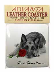 German Shepherd (B+W) Love You Mum Single Leather Photo Coaster