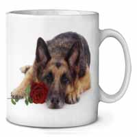 German Shepherd with Red Rose Ceramic 10oz Coffee Mug/Tea Cup