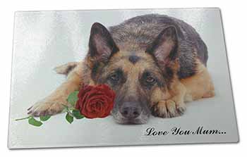 Large Glass Cutting Chopping Board German Shepherd+Rose 