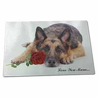 Large Glass Cutting Chopping Board German Shepherd+Rose 