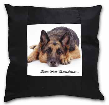 German Shepherd Grandma Black Satin Feel Scatter Cushion