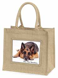 German Shepherd Grandma Natural/Beige Jute Large Shopping Bag