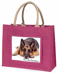 German Shepherd Grandma Large Pink Jute Shopping Bag