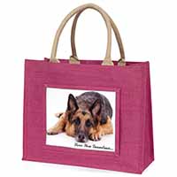 German Shepherd Grandma Large Pink Jute Shopping Bag