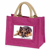 German Shepherd Grandma Little Girls Small Pink Jute Shopping Bag