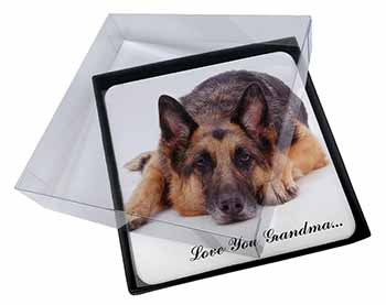 4x German Shepherd Grandma Picture Table Coasters Set in Gift Box