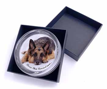 German Shepherd Grandma Glass Paperweight in Gift Box