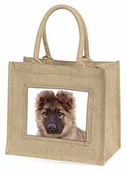 German Shepherd Puppy Natural/Beige Jute Large Shopping Bag