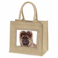 German Shepherd Puppy Natural/Beige Jute Large Shopping Bag