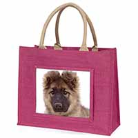 German Shepherd Puppy Large Pink Jute Shopping Bag