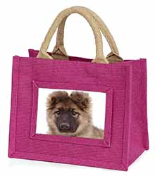 German Shepherd Puppy Little Girls Small Pink Jute Shopping Bag