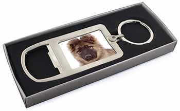 German Shepherd Puppy Chrome Metal Bottle Opener Keyring in Box