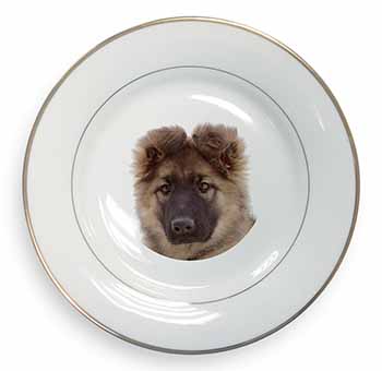 German Shepherd Puppy Gold Rim Plate Printed Full Colour in Gift Box