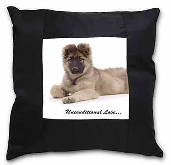 German Shepherd With Love Black Satin Feel Scatter Cushion