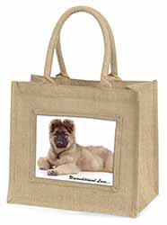 German Shepherd With Love Natural/Beige Jute Large Shopping Bag